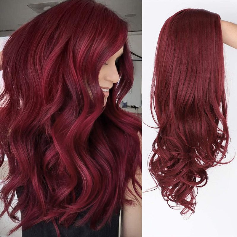 Photo 1 of AISI QUEENS Burgundy Wave Wigs for Women Girls Middle Part Wine Red Wig for Black Women Synthetic Heat Resistant Middle length Wavy Hair for Cosplay Daily Use 20 inch
