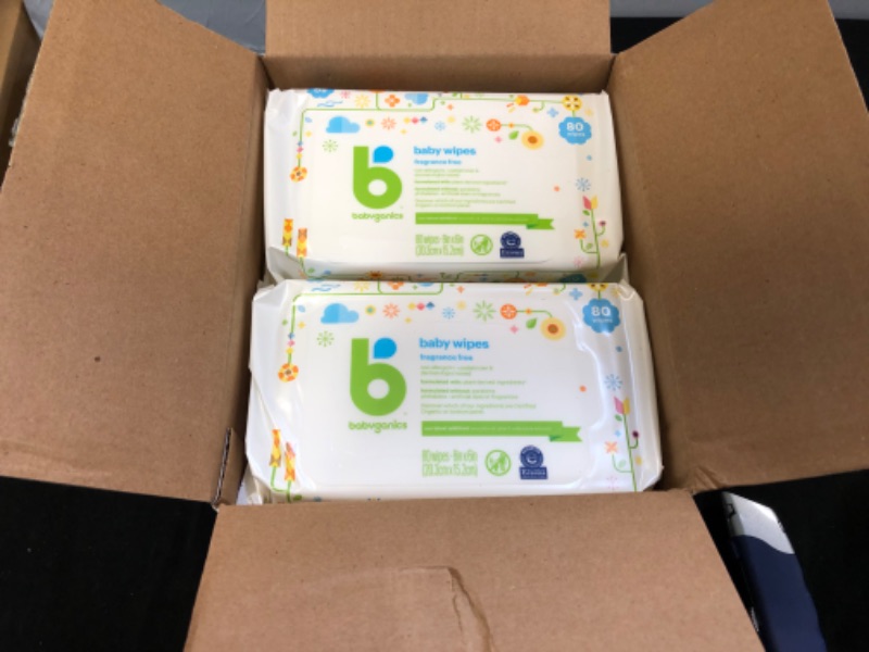 Photo 2 of Baby Wipes, Babyganics Unscented Diaper Wipes , 400 Count, (5 Packs of 80), Non-Allergenic and formulated with Plant Derived Ingredients
