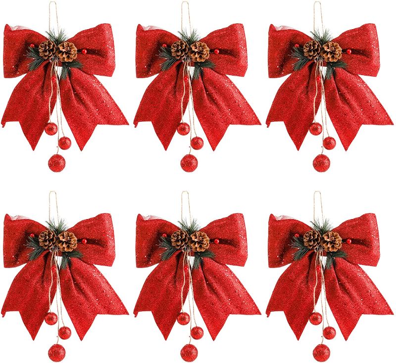 Photo 1 of Youeon 6 Pack Wreaths Bows, 9 x 12 Inch Bows for Wreath, Large Christmas Bows, Christimas Tree Bows for Garland Treetopper Christmas Tree, Party Home Decoration, Red
