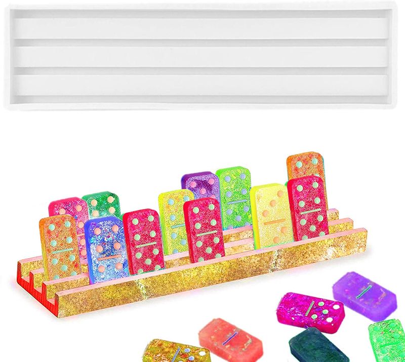Photo 1 of 3 Rows Dominoes Tray Holder Resin Molds Domino Rack Silicone Mold for Dominoes Game
