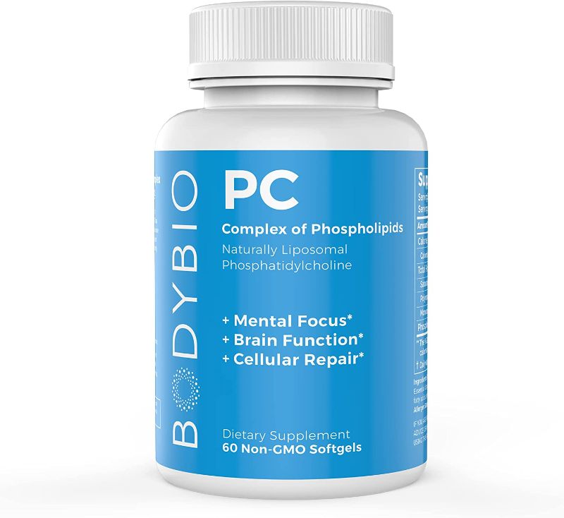 Photo 1 of BodyBio - PC Phosphatidylcholine + Phospholipids - Liposomal for High Absorption - Optimal Brain & Cell Health - Boost Memory, Cognition, Focus & Clarity - 100% Non-GMO - 60 Softgels
