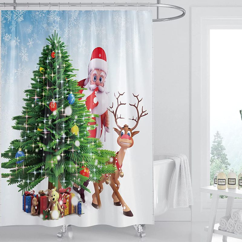 Photo 1 of Christmas Shower Curtains Kids for Bathroom Christmas Tree Reindeer Custom Waterproof Shower Curtain ?Bathroom Curtains with Hooks for Winter Home Decorations, 72 x 72 Inches 2PK
