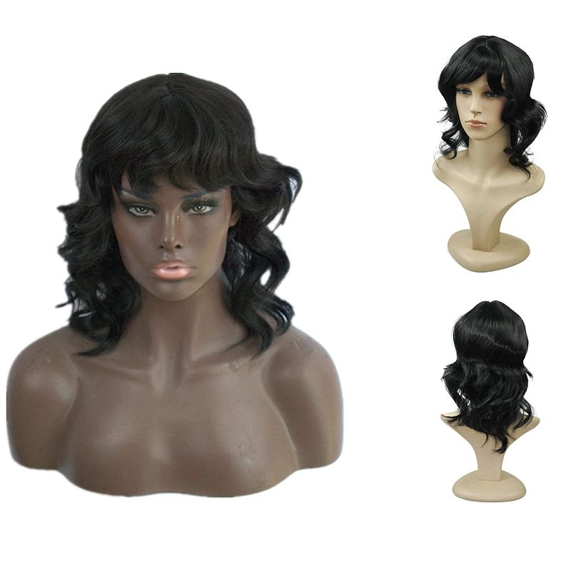 Photo 1 of FGY Short Black Wavy Curly Synthetic Wig for Women
