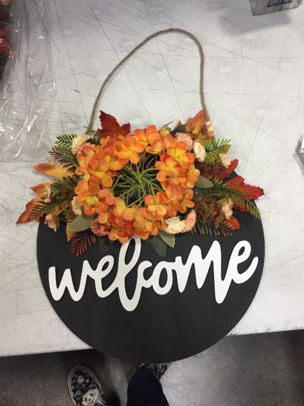 Photo 2 of Artificial Fall Wreaths for Front Door Outside Hello Sign Autumn Wreath for Festival Celebration Front Door Outside Home Wall Window Decoration, Party Décor(12inch)
