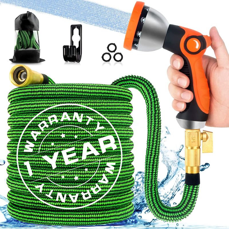 Photo 1 of 50ft Expandable Garden Hose, Flexible Water Hose with 10 Function Nozzle, 4-Layer Latex Core and 3/4" Solid Brass Connectors, Durable Kink Free Lightweight Retractable Water Hose for Yard
