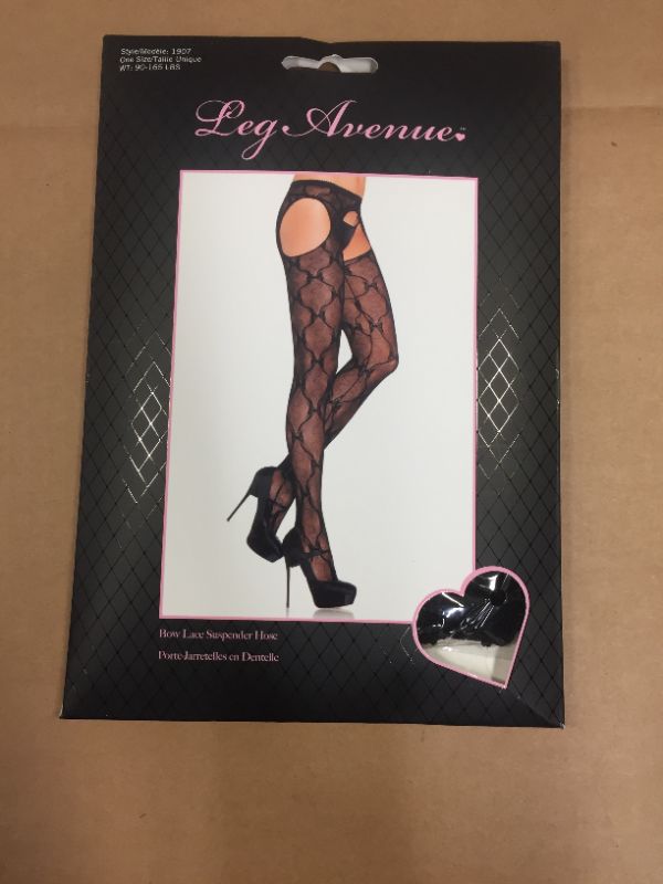 Photo 3 of Leg Avenue-Lace Suspander Hose O/S BLACK  One Size 
