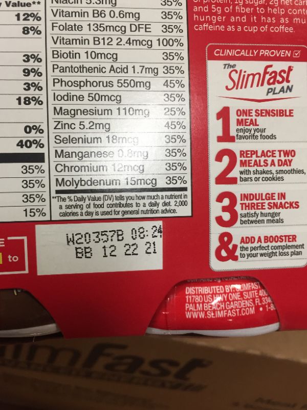 Photo 1 of ***new brand open for photo**** SlimFast Advanced Energy Rich Chocolate Meal Replacement Shake, 11 Fluid Ounce -- 2 pack of  12 per case ---expiration date 12-22-2021---
