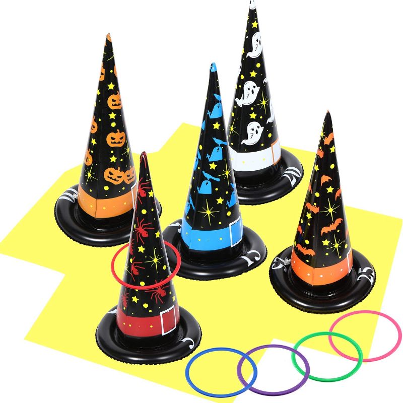 Photo 1 of 10 Pack Inflatable Witch Hat Ring Toss Game Halloween Games for Kids Adults for Halloween Party Favors Halloween Games
