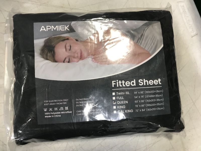 Photo 1 of APMIEK Queen Size Fitted Sheet Only - Single Fitted Deep Pocket Sheet -Soft Microfiber for Mattress Up to 16 inches Elastic All Around- 1 Fitted Bed Sheets (Black, Queen)