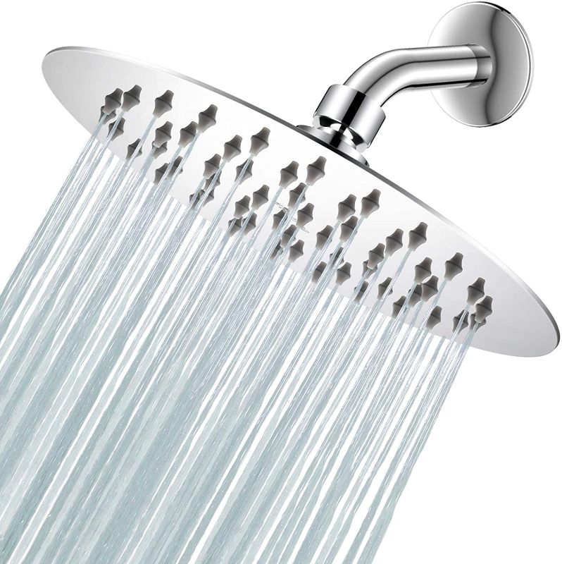 Photo 1 of 8 Inch Rain Showerhead Hopopro High Pressure Fixed Shower Head High Flow Shower Head with Adjustable Metal Swivel Ball Joint for Luxury Shower Experience Even at Low Water Flow