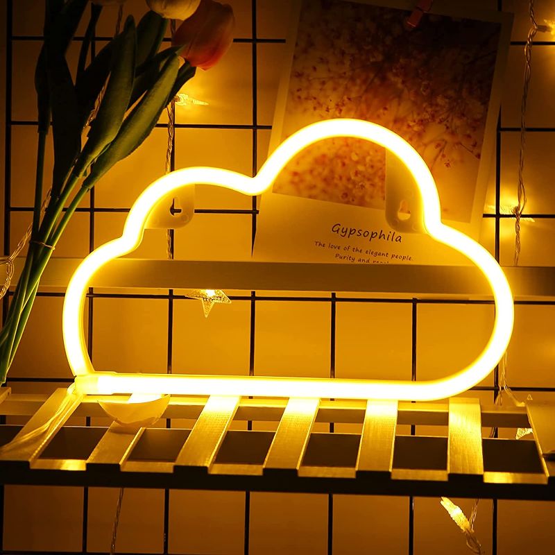 Photo 1 of eyeJOY Cloud Neon Signs Neon Light LED Wall Decor Lights Up Sign USB Battery Powered Night Light for Bedroom Home Girls Kids Room Birthday Party Bar Festivals Gifts Decorative Sign