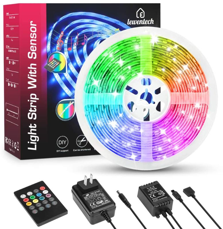 Photo 1 of LED Strip Lights Music Sync Color Changing RGB LED Light Strip 16.4ft SMD5050 Waterproof 20-Key Remote + Sensitive Built-in Mic Led Lights for Bedroom Room Party
