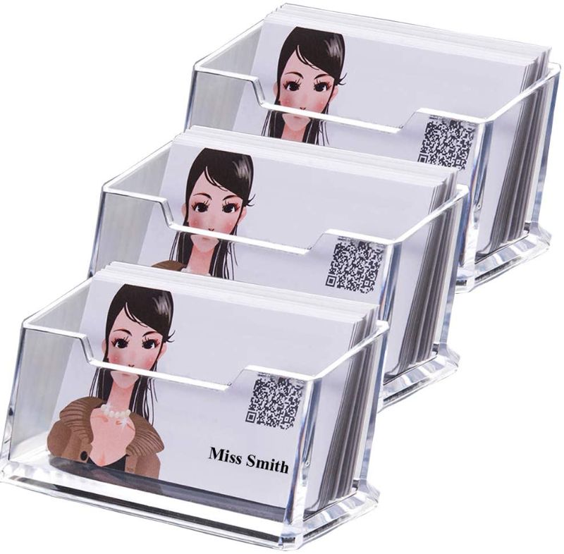 Photo 1 of LANSCOERY Clear Acrylic Business Card Case Holder Container Countertop Stand Organizer for Office Table Desktop Storage (1 Tier 3 Pack)
