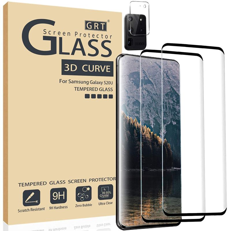 Photo 1 of (2+1 Pack) 2021 5G Samsung Galaxy S20 Ultra Screen Protector Tempered Glass and Camera Lens Protector 3D Curved, 9H Hardness, Compatible Fingerprint, HD Clear,Bubble Free for Samsung Galaxy S20 Ultra
