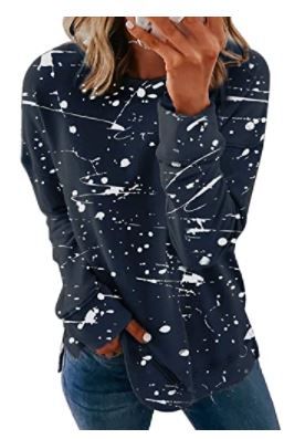 Photo 1 of EVALESS Women Crewneck Casual Long Sleeve Shirts Pullover Top Ab Blue Medium