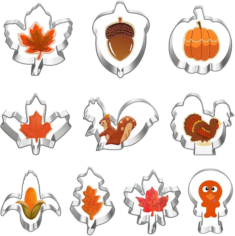 Photo 1 of 10 Pack Fall Cookie Cutters, Thanksgiving Leaf Cookie Cutters, Turkey, Pumpkin, Maple Leaf, Corn Shapes for Biscuits Baking 3 pack of 10 (30 total)
