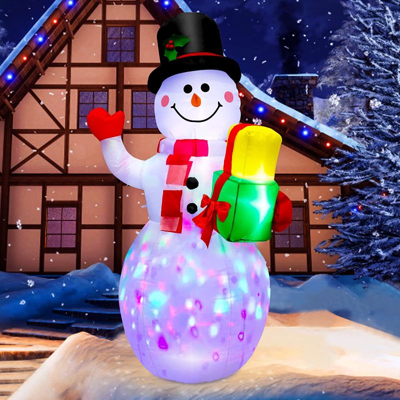 Photo 4 of 5 FT Christmas Inflatables Snowman, Blow Up Outdoor Yard Decorations with Rotating LED Lights, Christmas Decorations for Party Holiday Indoor Garden