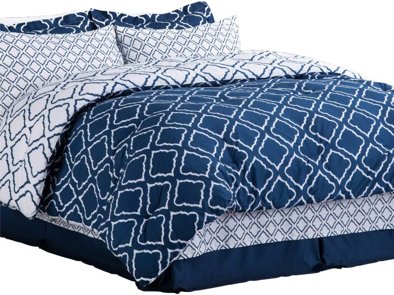 Photo 1 of Bedsure Bed in A Bag Queen Size Comforter Sets Bedding 8 Piece Navy Blue - 1 Comforter (88X88 inches) , 2 Pillow Shams, Flat Sheet, Fitted Sheet, Bed Skirt, 2 Pillowcases