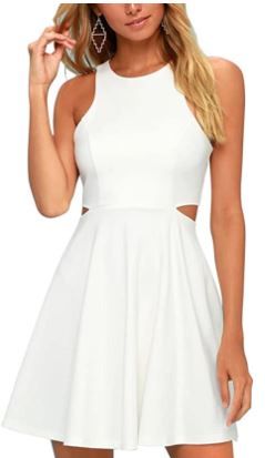 Photo 1 of BELONGSCI Women Sweet and Cute Sleeveless Racerback Flared Swing A-Line Waist Hollow Out Summer Short Dress
