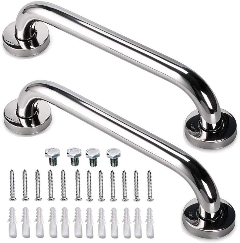 Photo 1 of 2 Pack 12 Inch Shower Grab Bar, ZUEXT Chrome Stainless Steel Bathroom Grab Bar, Shower Handle, Bathroom Balance Bar, Safety Hand Rail Support - Handicap, Elderly, Injury, Senior Assist Bath Handle
