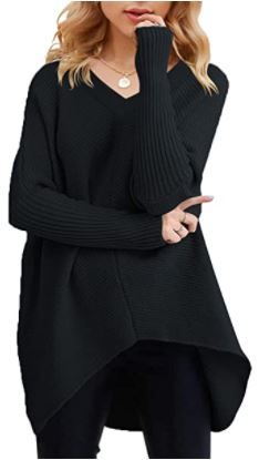 Photo 1 of ANRABESS Womens V Neck Oversized Long Batwing Sleeve Asymmetric Hem Casual Pullover Sweater Knit Tops
