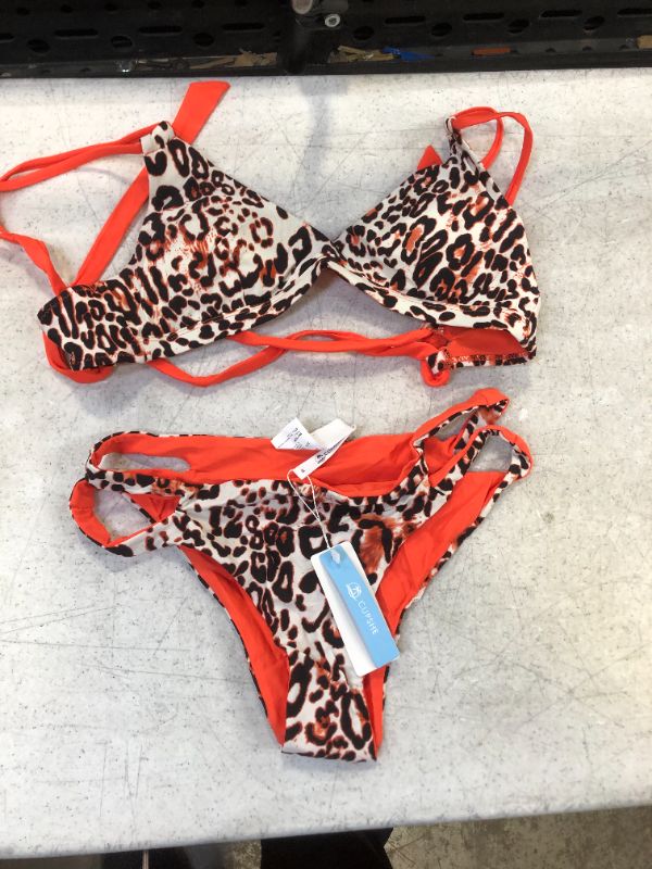 Photo 2 of Orange Trim Leopard Print Strappy Bikini size medium 