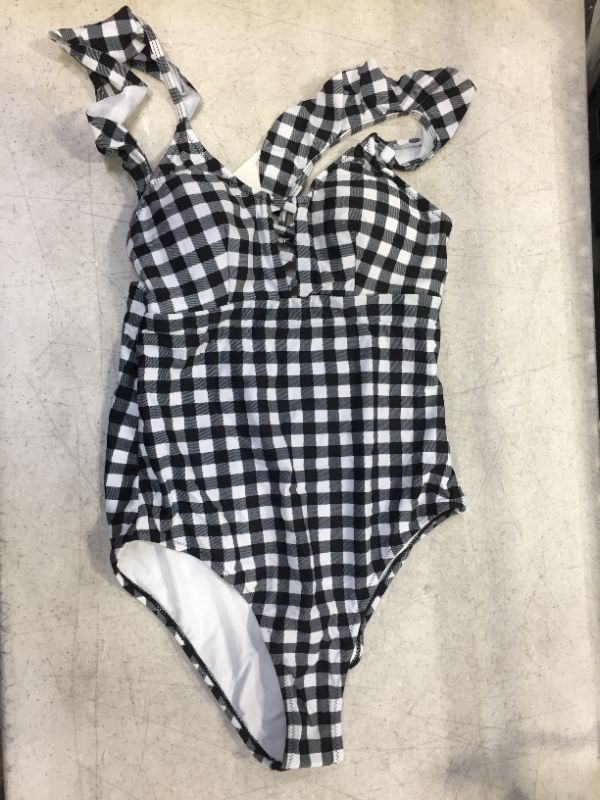 Photo 3 of Black and White Gingham Ruffle One Piece Swimsuit size large 