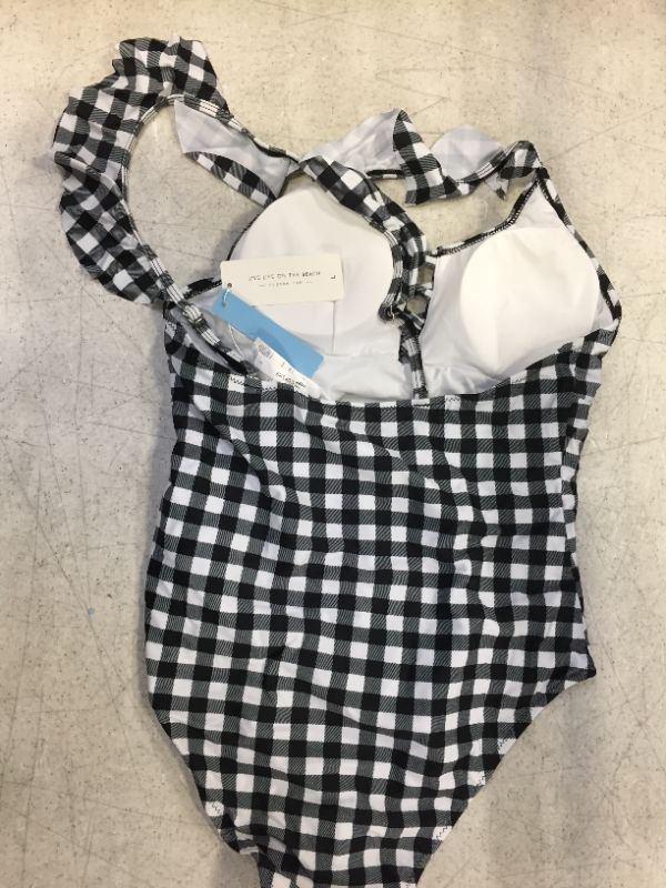 Photo 2 of Black and White Gingham Ruffle One Piece Swimsuit size large 