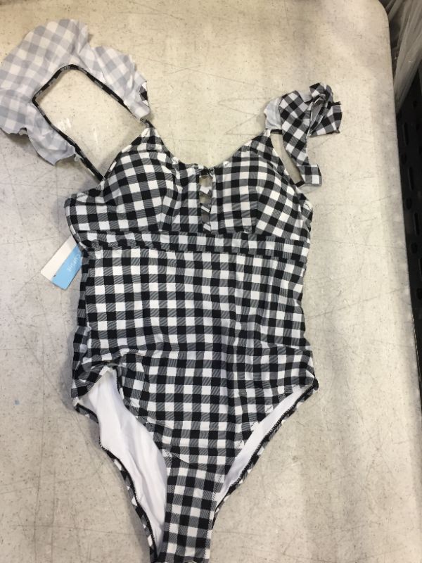 Photo 2 of Black and White Gingham Ruffle One Piece Swimsuit size medium 