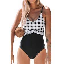 Photo 1 of black and white gingham ruffle one-piece swimsuit size large 