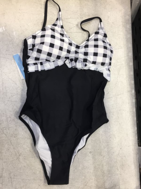 Photo 2 of black and white gingham ruffle one-piece swimsuit size large 