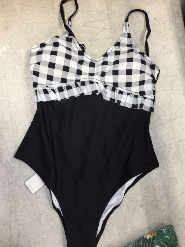 Photo 2 of Black and White Gingham Ruffle One-Piece Swimsuit size large 
