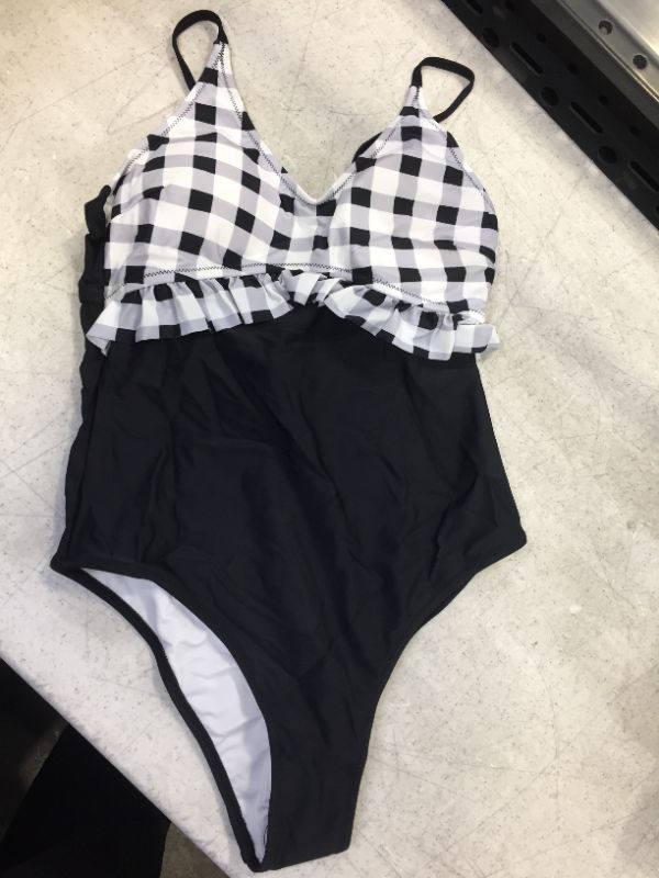 Photo 2 of Black and White Gingham Ruffle One-Piece Swimsuit size medium 
