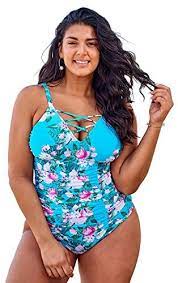 Photo 1 of CUPSHE Women's Blue Floral Strappy Criss Cross Plus Size One Piece Swimsuit size 0x
