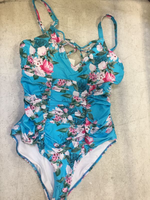 Photo 2 of CUPSHE Women's Blue Floral Strappy Criss Cross Plus Size One Piece Swimsuit size 0x
