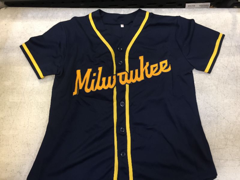 Photo 1 of inauthentic teen jersey baseball milwaukee team color blue size medium  