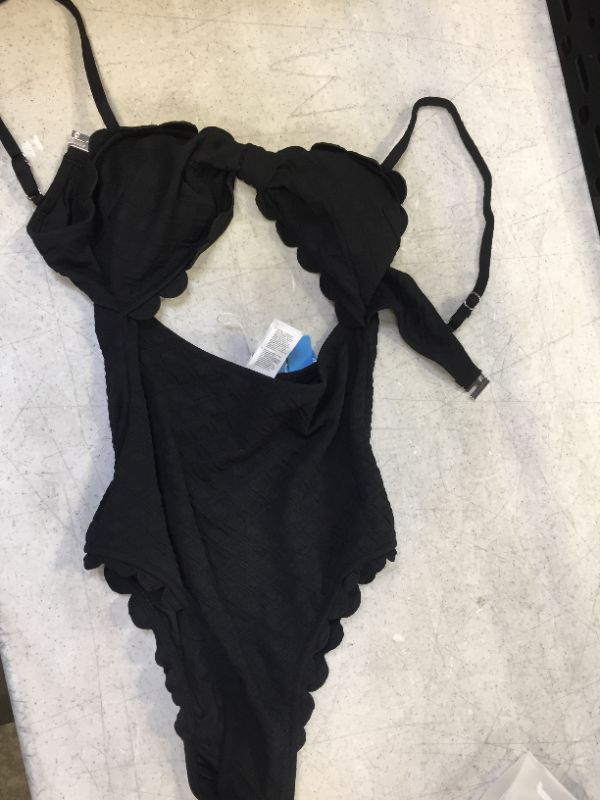 Photo 2 of Black Knotted Scalloped One Piece Swimsuit size small 