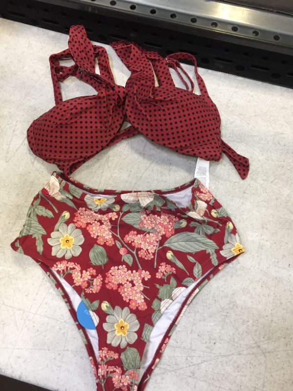 Photo 1 of CUPSHE Women's High Waist Bikini Swimsuit Floral Tie Twist Two Piece Bathing Suit size medium 