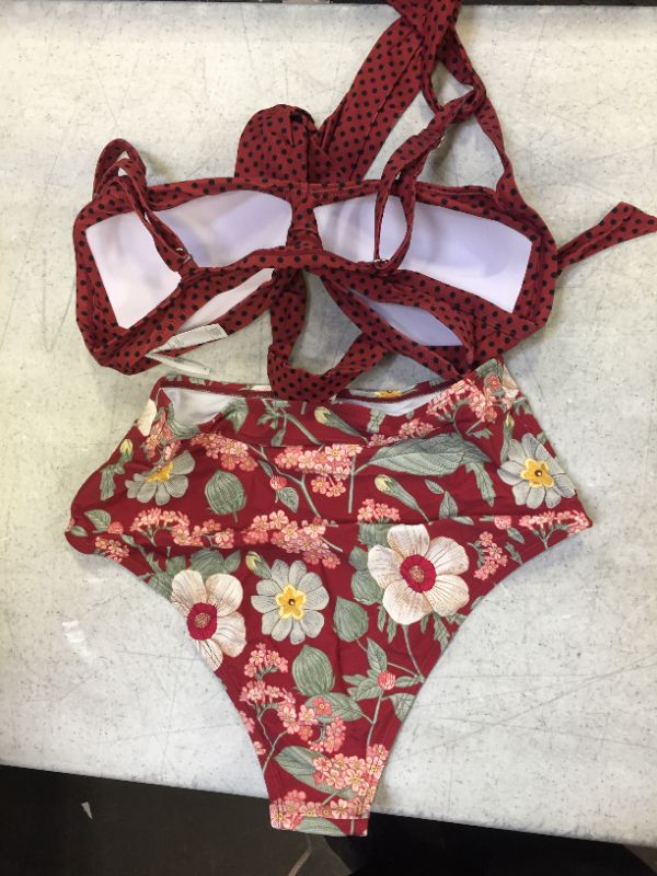 Photo 2 of CUPSHE Women's High Waist Bikini Swimsuit Floral Tie Twist Two Piece Bathing Suit size medium 