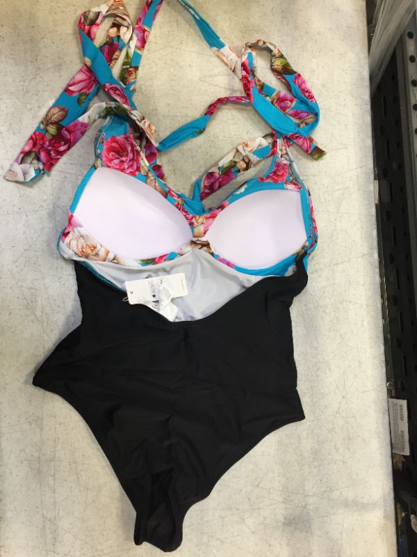 Photo 2 of Floral and Black Halter One-Piece Swimsuit size  large 