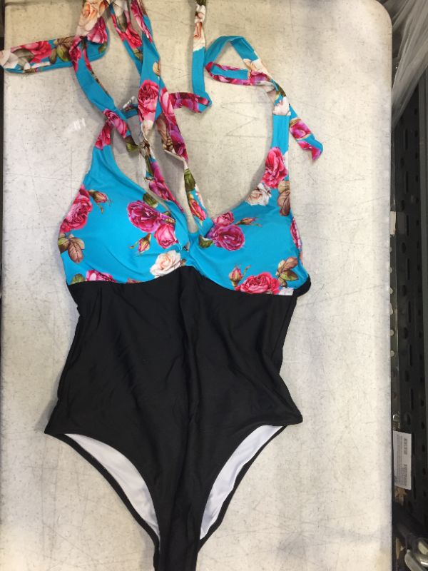 Photo 1 of Floral and Black Halter One-Piece Swimsuit size  large 