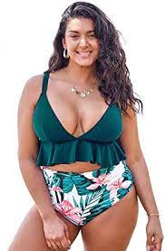 Photo 1 of Green and Floral Ruffle Plus Size Bikini size 2x