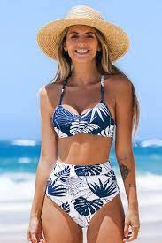 Photo 1 of Blue and White Leafy High Waisted Bikini size large 