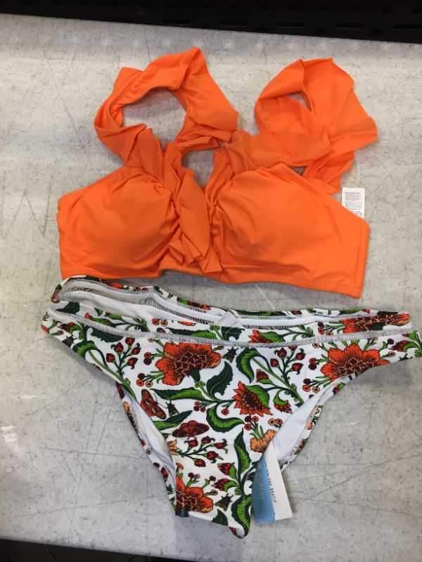 Photo 1 of cupshe women's orange floral print knot adjustable bikini sets size large 