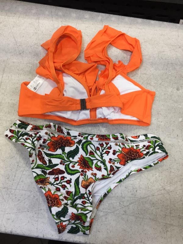 Photo 2 of cupshe women's orange floral print knot adjustable bikini sets size large 