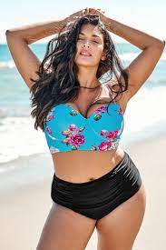 Photo 1 of Floral and Black Shirring High-Waisted Plus Size Bikini size 2x