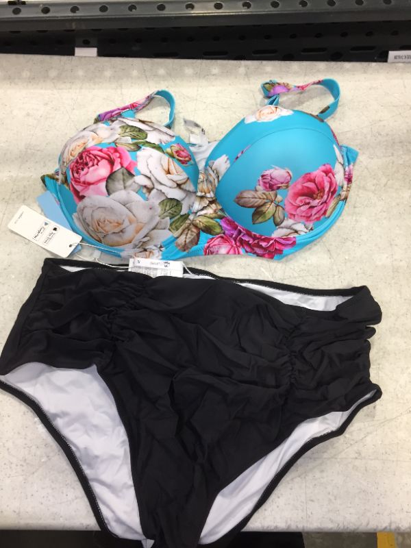 Photo 1 of Floral and Black Shirring High-Waisted Plus Size Bikini size 2x