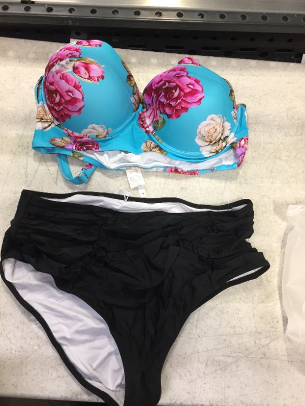 Photo 1 of Floral and Black Shirring High Waisted Plus Size Bikini size 1x 
