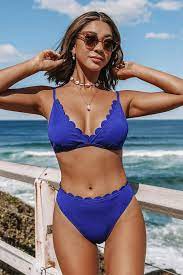 Photo 1 of Blue Scalloped Mid Waisted Bikini size medium 