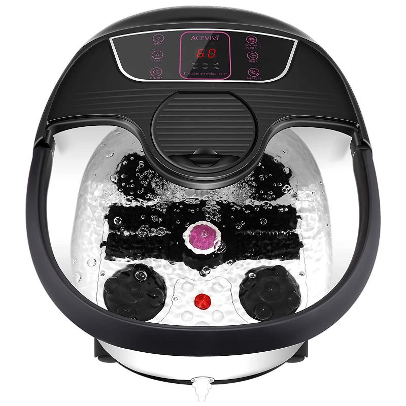 Photo 1 of Foot Spa Bath Massager with Heat, Bubble Jets, Pedicure Stone, Motorized Shiatsu Massage Roller to Relieve Feet Stress, Foot Bath Tub with Adjustable Time & Temperature for Home Office Use (Black)
